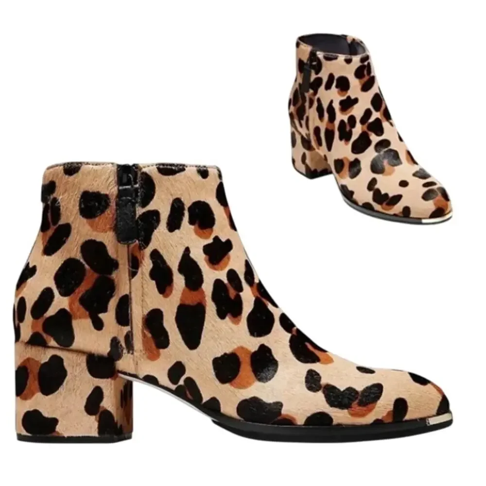 Cole Haan Grand Ambition Leopard print Calf Hair Ankle Boots Size 5.5